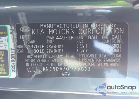 2012 Kia Sportage Lx из США, поврежденный, VIN KNDPB3A2XC7250223